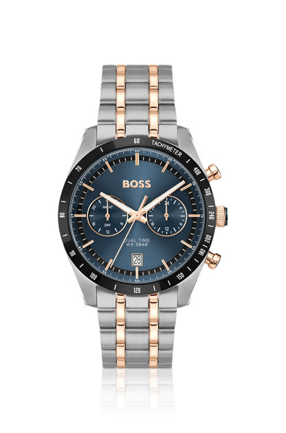 Hugo Boss Blue-dial watch with two-tone bracelet