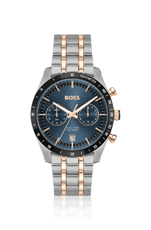 Hugo Boss Blue-dial watch with two-tone bracelet