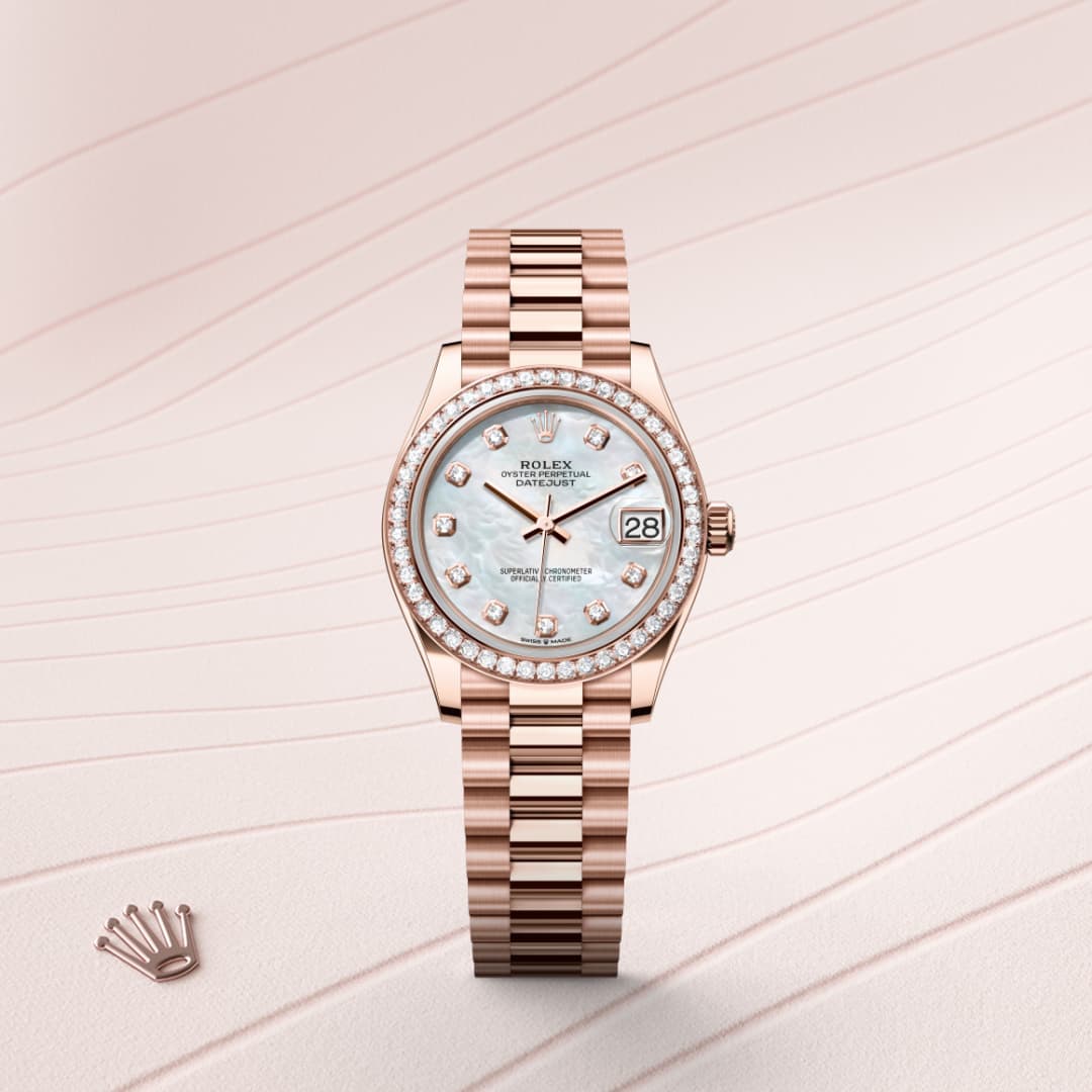 Rolex Datejust 31 Oyster, 31 mm, Everose gold and diamonds
