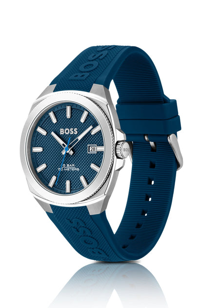 Hugo Boss Blue-dial watch with silicone strap