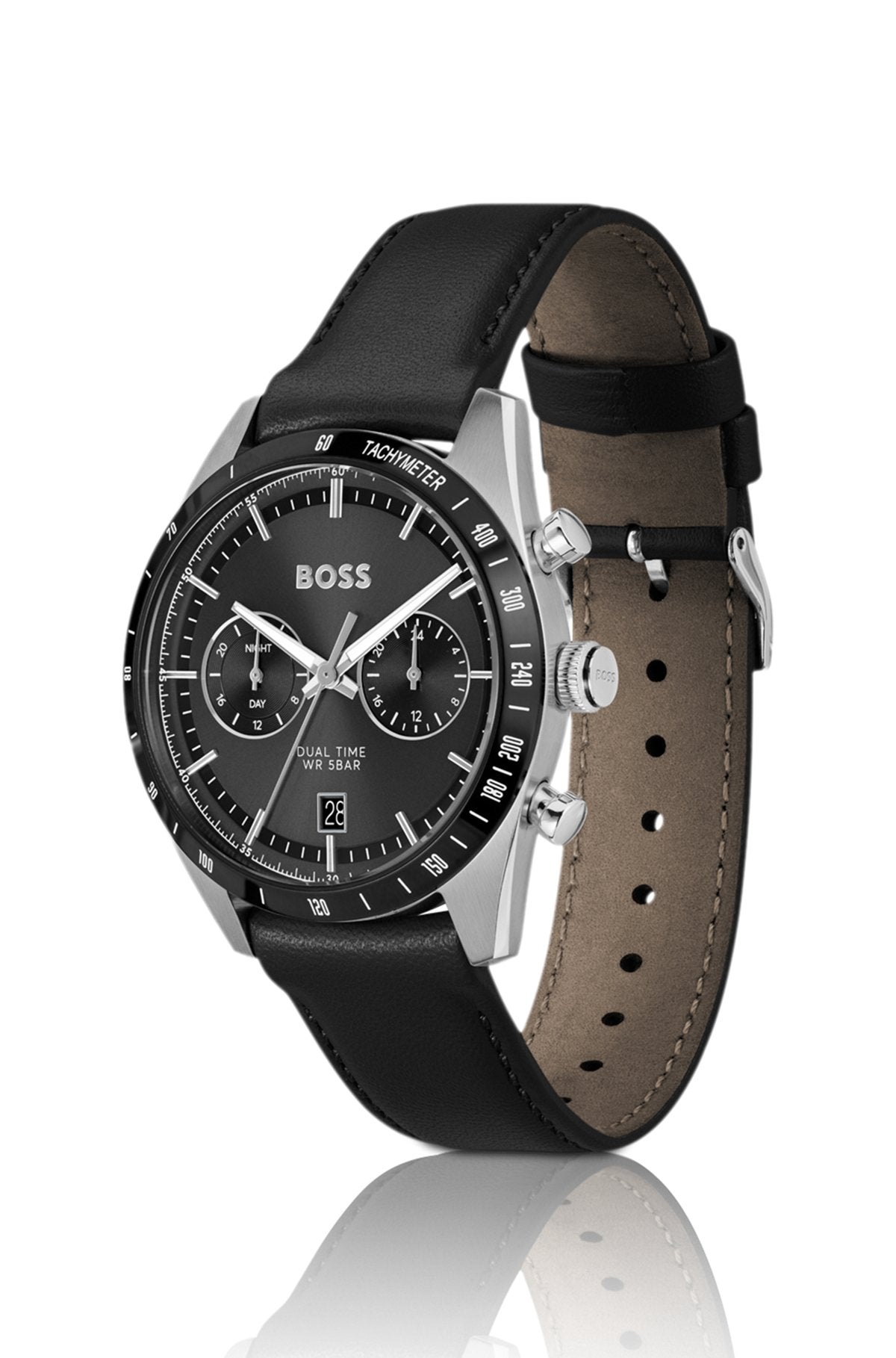 Hugo Boss Leather-strap watch with black dial