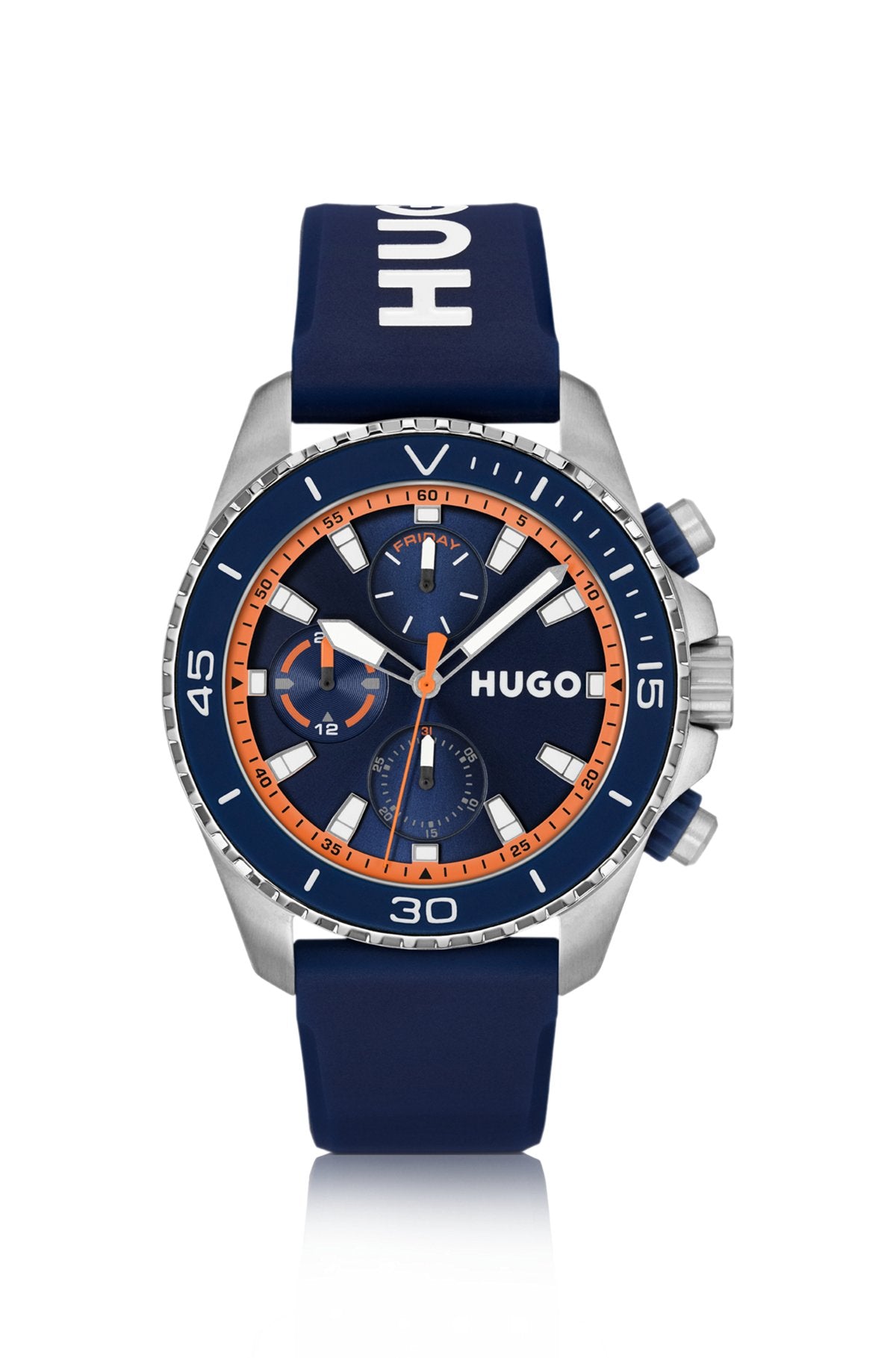 Hugo Boss Dive logo-strap watch with silicone-inlay bezel
